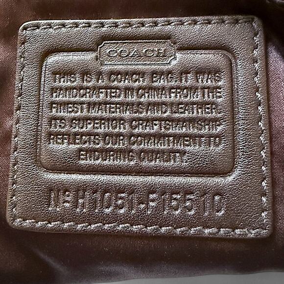 COACH F15510 Ashley Signature Sateen Carryall Khaki Gold Mahogany Leather Silver - Picture 3 of 16